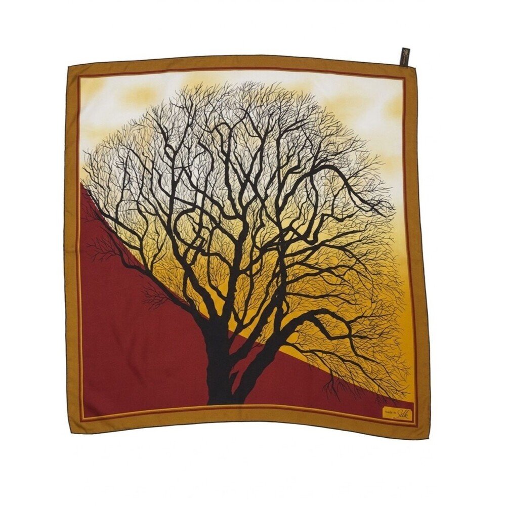 Joong Wha 100% Silk Scarf Tree Nature Print Earth Tones Vintage Whimsigoth EUC